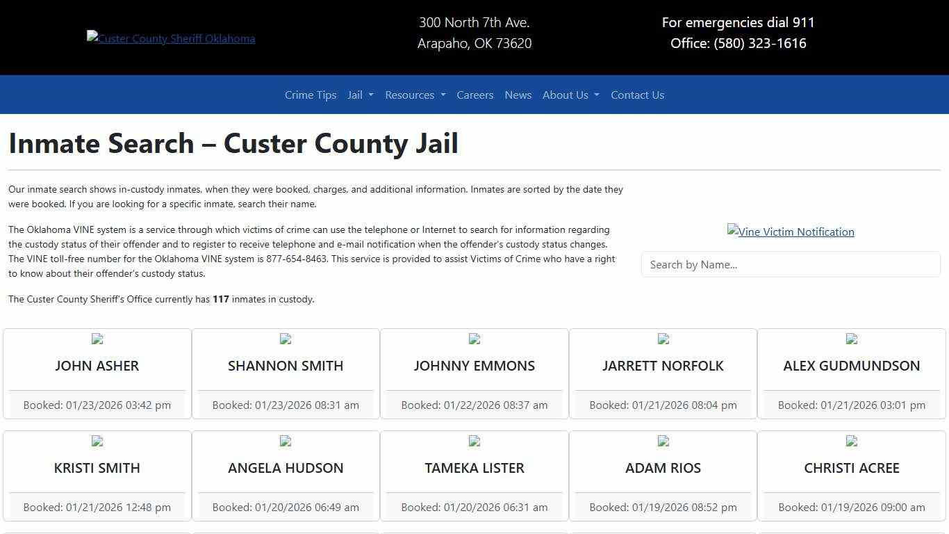 Inmate Search Custer County Sheriff's Office
